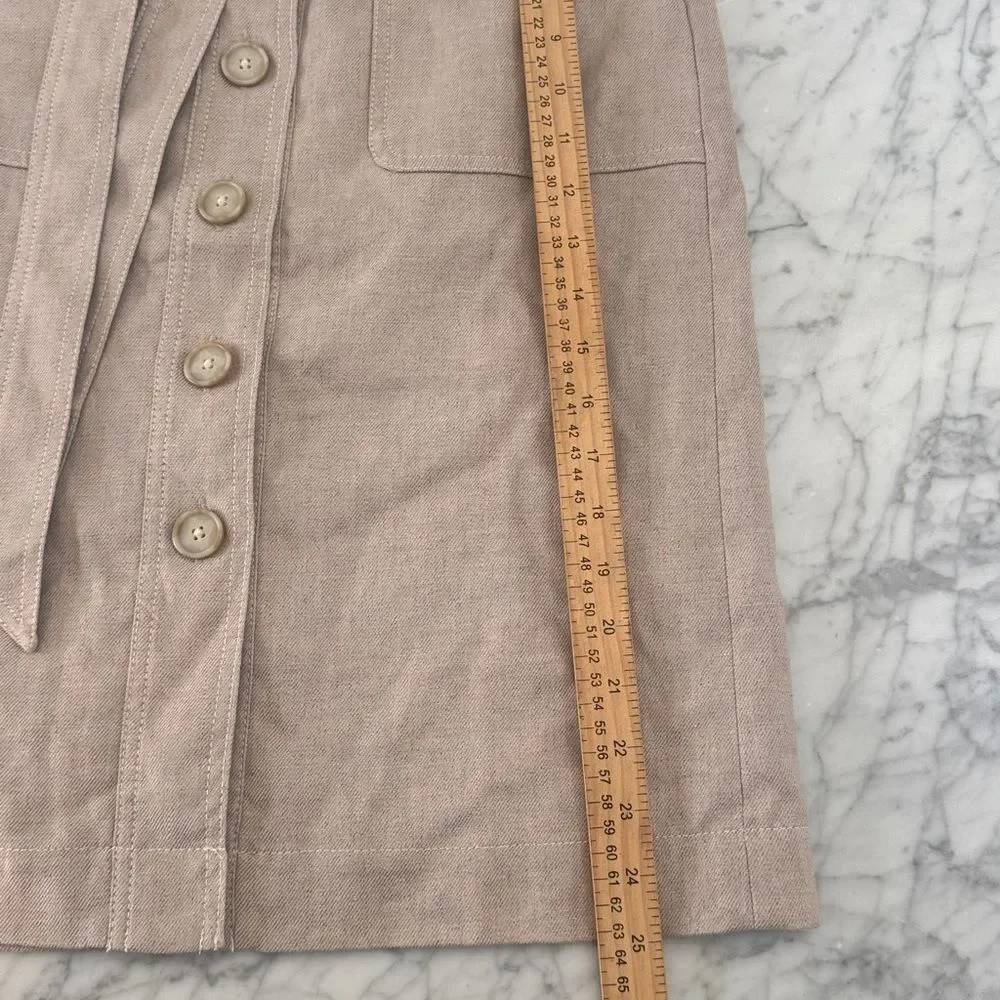J. Crew | Tan Button Front Skirt in Stretch Linen Sz 0